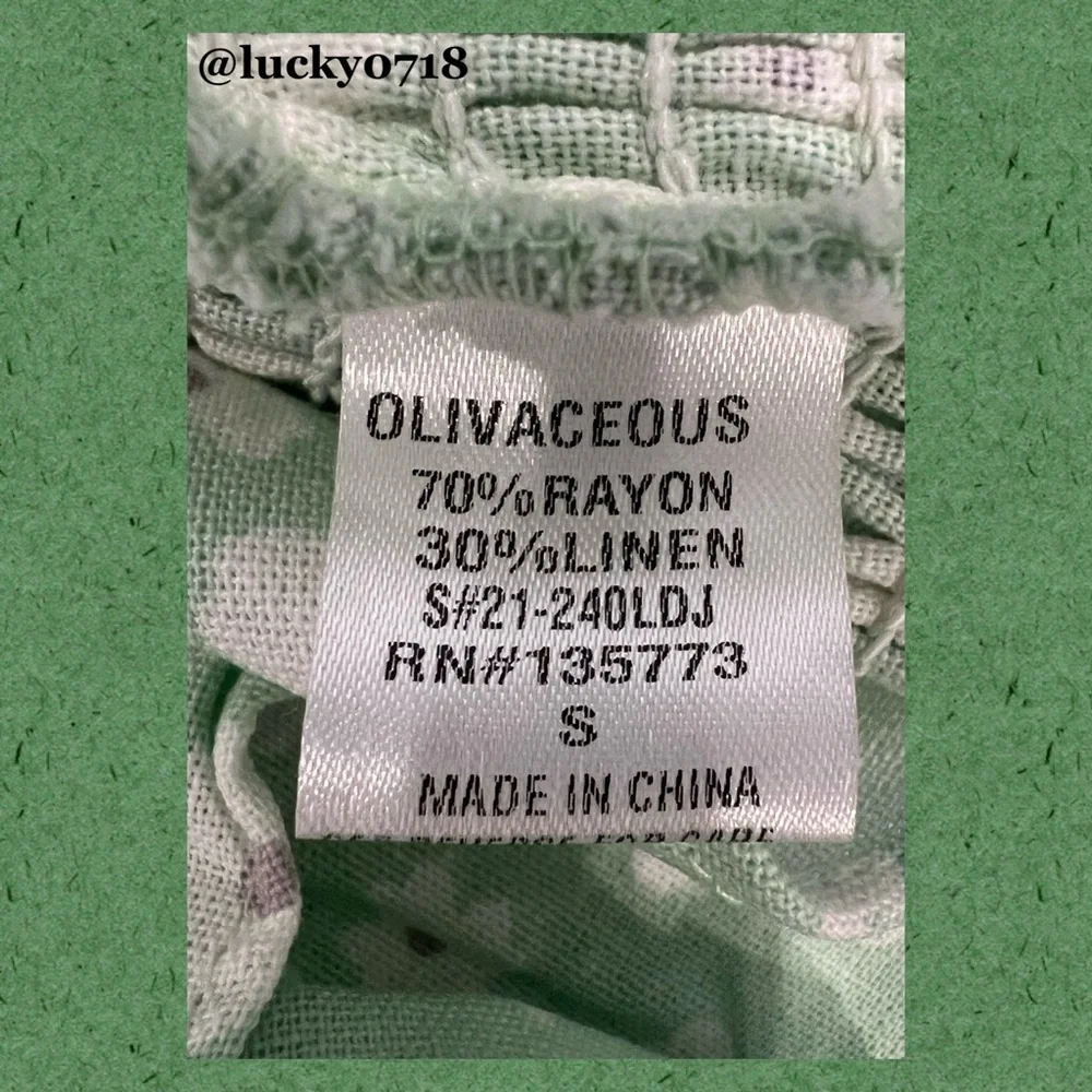 Olivaceous NWT Mint Green and White Floral Smocked Ruffle Mini Dress Sz S - Picture 7 of 7